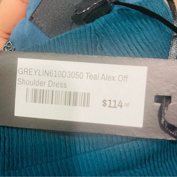Greylin Revolve Alex Off Shoulder Mini Ribbed Dress Teal Green Sz.L NWT - Picture 8 of 8